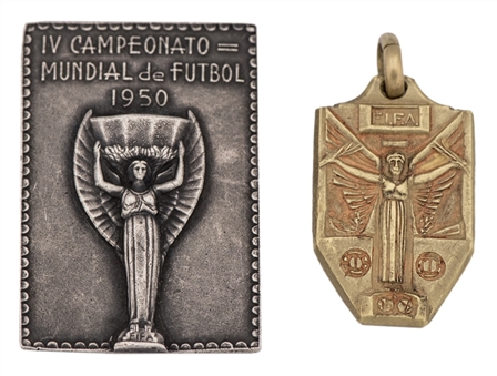 Lot of (2) 1950 Soccer World Cup Medals Presented to Eusebio R. Tejera